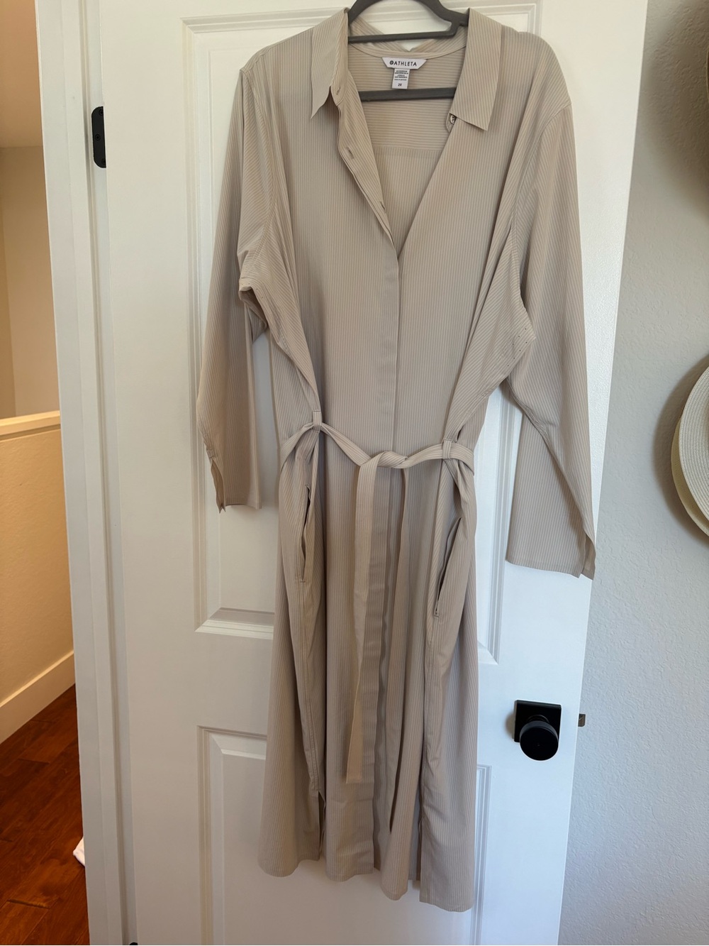 Athleta Beige Tie-Waist Shirt Dress